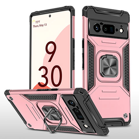 Funda Bumper Silicona y Plastico Mate Carcasa con Magnetico Anillo de dedo Soporte MQ4 para Google Pixel 6 Pro 5G Oro Rosa