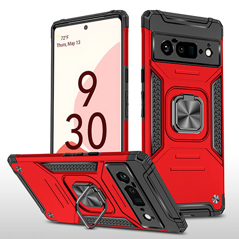 Funda Bumper Silicona y Plastico Mate Carcasa con Magnetico Anillo de dedo Soporte MQ4 para Google Pixel 6 Pro 5G Rojo