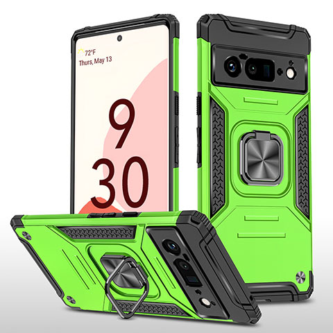 Funda Bumper Silicona y Plastico Mate Carcasa con Magnetico Anillo de dedo Soporte MQ4 para Google Pixel 6 Pro 5G Verde