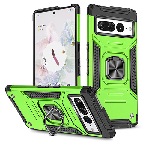 Funda Bumper Silicona y Plastico Mate Carcasa con Magnetico Anillo de dedo Soporte MQ4 para Google Pixel 7 Pro 5G Verde