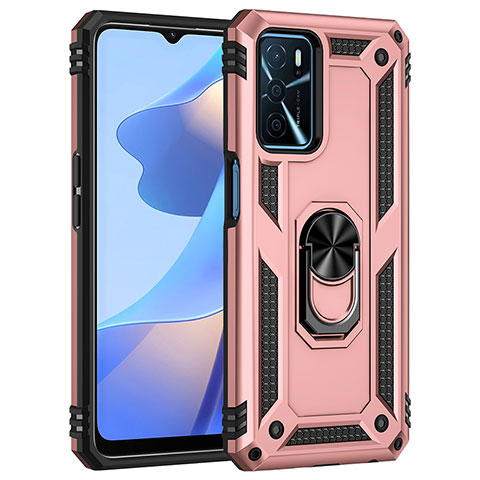 Funda Bumper Silicona y Plastico Mate Carcasa con Magnetico Anillo de dedo Soporte MQ4 para Oppo A16 Oro Rosa