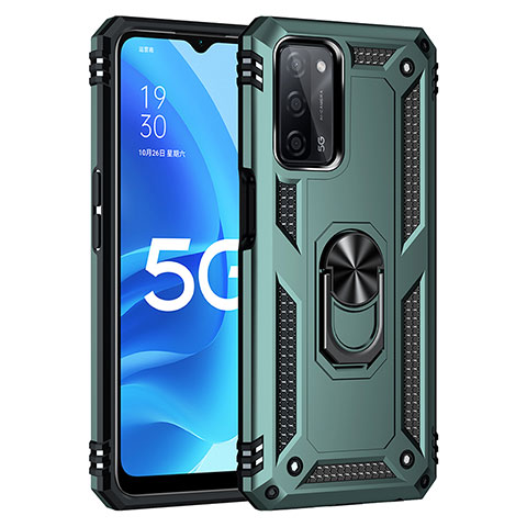 Funda Bumper Silicona y Plastico Mate Carcasa con Magnetico Anillo de dedo Soporte MQ4 para Oppo A53s 5G Verde