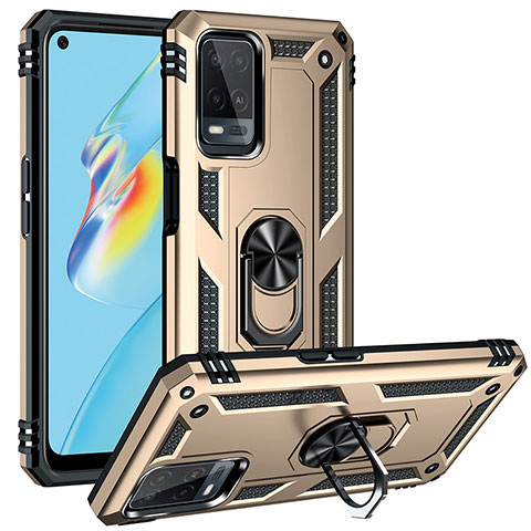 Funda Bumper Silicona y Plastico Mate Carcasa con Magnetico Anillo de dedo Soporte MQ4 para Oppo A54 4G Oro