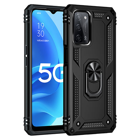 Funda Bumper Silicona y Plastico Mate Carcasa con Magnetico Anillo de dedo Soporte MQ4 para Oppo A55 5G Negro