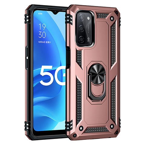 Funda Bumper Silicona y Plastico Mate Carcasa con Magnetico Anillo de dedo Soporte MQ4 para Oppo A55 5G Oro Rosa