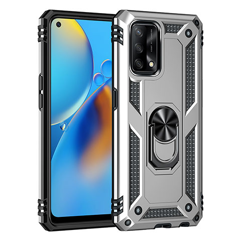 Funda Bumper Silicona y Plastico Mate Carcasa con Magnetico Anillo de dedo Soporte MQ4 para Oppo A74 4G Plata