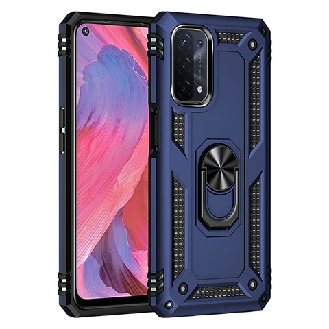 Funda Bumper Silicona y Plastico Mate Carcasa con Magnetico Anillo de dedo Soporte MQ4 para Oppo A93 5G Azul