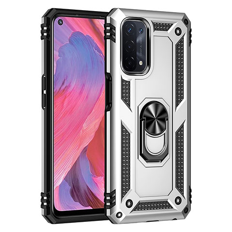 Funda Bumper Silicona y Plastico Mate Carcasa con Magnetico Anillo de dedo Soporte MQ4 para Oppo A93 5G Plata