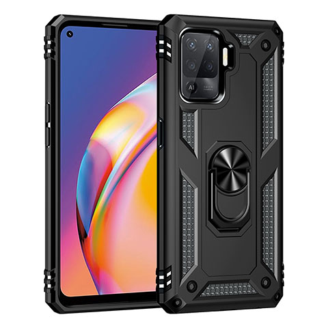 Funda Bumper Silicona y Plastico Mate Carcasa con Magnetico Anillo de dedo Soporte MQ4 para Oppo A94 4G Negro