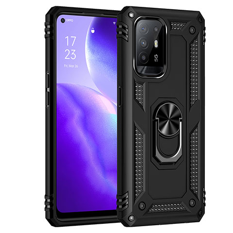 Funda Bumper Silicona y Plastico Mate Carcasa con Magnetico Anillo de dedo Soporte MQ4 para Oppo A94 5G Negro