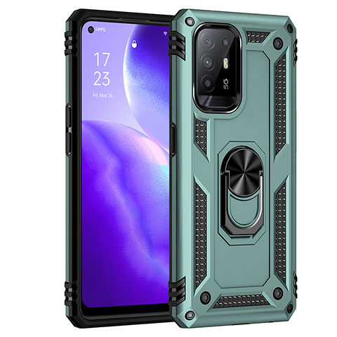 Funda Bumper Silicona y Plastico Mate Carcasa con Magnetico Anillo de dedo Soporte MQ4 para Oppo A94 5G Verde