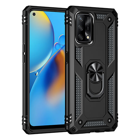 Funda Bumper Silicona y Plastico Mate Carcasa con Magnetico Anillo de dedo Soporte MQ4 para Oppo F19 Negro