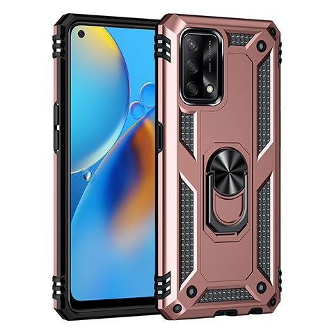 Funda Bumper Silicona y Plastico Mate Carcasa con Magnetico Anillo de dedo Soporte MQ4 para Oppo F19 Oro Rosa