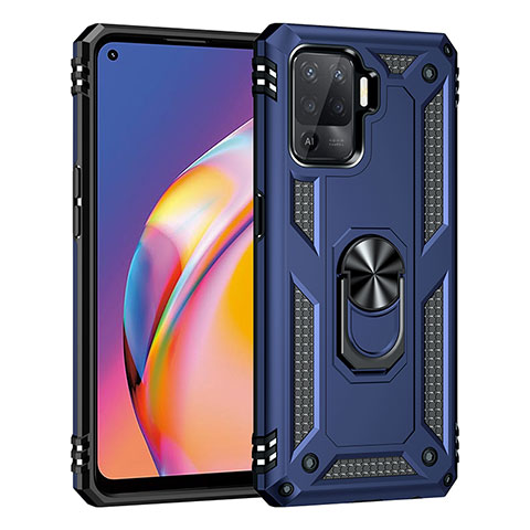 Funda Bumper Silicona y Plastico Mate Carcasa con Magnetico Anillo de dedo Soporte MQ4 para Oppo F19 Pro Azul