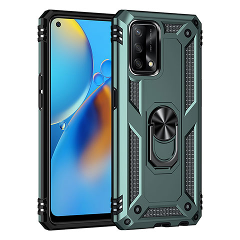 Funda Bumper Silicona y Plastico Mate Carcasa con Magnetico Anillo de dedo Soporte MQ4 para Oppo F19 Verde