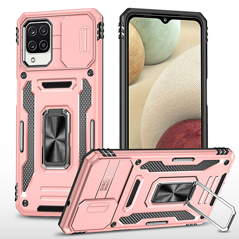 Funda Bumper Silicona y Plastico Mate Carcasa con Magnetico Anillo de dedo Soporte MQ4 para Samsung Galaxy A12 5G Oro Rosa