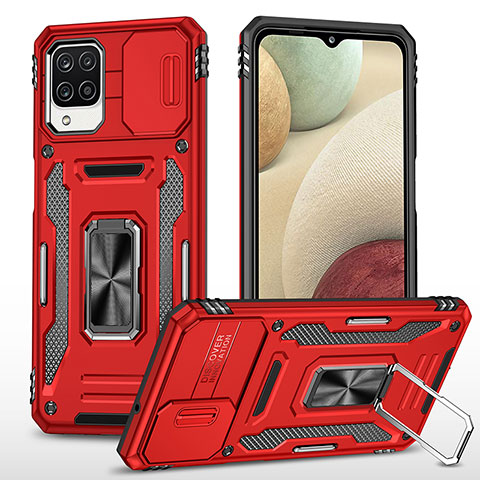 Funda Bumper Silicona y Plastico Mate Carcasa con Magnetico Anillo de dedo Soporte MQ4 para Samsung Galaxy A12 5G Rojo