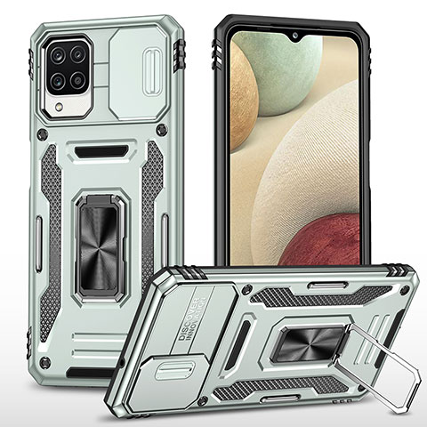 Funda Bumper Silicona y Plastico Mate Carcasa con Magnetico Anillo de dedo Soporte MQ4 para Samsung Galaxy A12 Gris