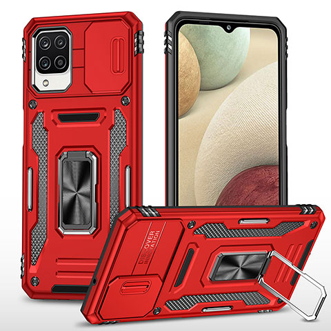Funda Bumper Silicona y Plastico Mate Carcasa con Magnetico Anillo de dedo Soporte MQ4 para Samsung Galaxy A12 Nacho Rojo