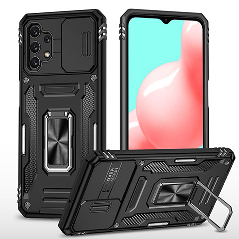 Funda Bumper Silicona y Plastico Mate Carcasa con Magnetico Anillo de dedo Soporte MQ4 para Samsung Galaxy A32 4G Negro