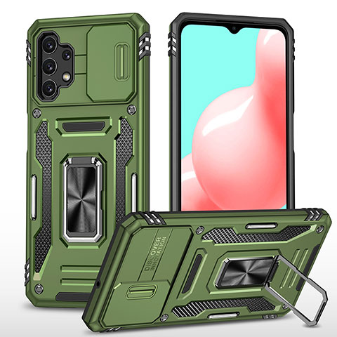 Funda Bumper Silicona y Plastico Mate Carcasa con Magnetico Anillo de dedo Soporte MQ4 para Samsung Galaxy A32 4G Verde