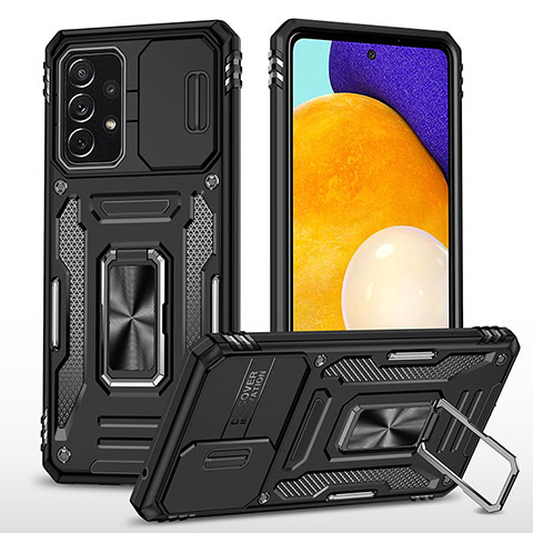 Funda Bumper Silicona y Plastico Mate Carcasa con Magnetico Anillo de dedo Soporte MQ4 para Samsung Galaxy A52 4G Negro