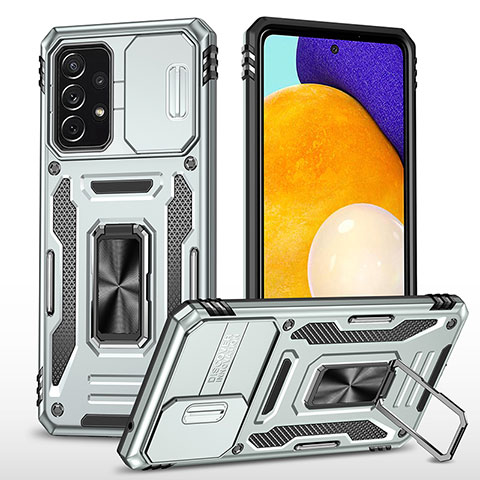 Funda Bumper Silicona y Plastico Mate Carcasa con Magnetico Anillo de dedo Soporte MQ4 para Samsung Galaxy A52 4G Plata