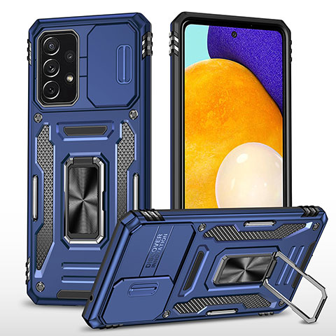 Funda Bumper Silicona y Plastico Mate Carcasa con Magnetico Anillo de dedo Soporte MQ4 para Samsung Galaxy A52 5G Azul