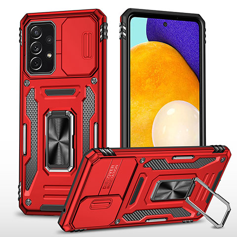 Funda Bumper Silicona y Plastico Mate Carcasa con Magnetico Anillo de dedo Soporte MQ4 para Samsung Galaxy A52 5G Rojo