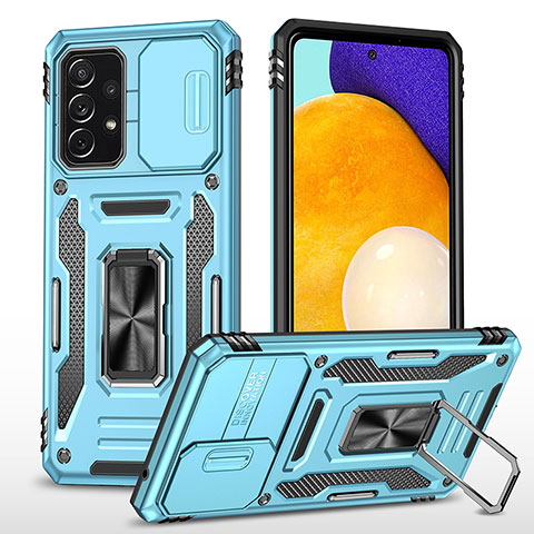 Funda Bumper Silicona y Plastico Mate Carcasa con Magnetico Anillo de dedo Soporte MQ4 para Samsung Galaxy A52s 5G Azul Cielo