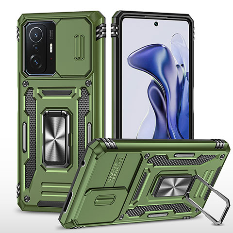 Funda Bumper Silicona y Plastico Mate Carcasa con Magnetico Anillo de dedo Soporte MQ4 para Xiaomi Mi 11T Pro 5G Verde