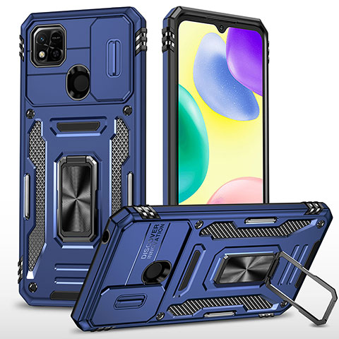 Funda Bumper Silicona y Plastico Mate Carcasa con Magnetico Anillo de dedo Soporte MQ4 para Xiaomi POCO C3 Azul