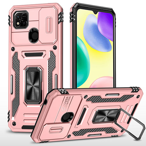 Funda Bumper Silicona y Plastico Mate Carcasa con Magnetico Anillo de dedo Soporte MQ4 para Xiaomi POCO C31 Oro Rosa