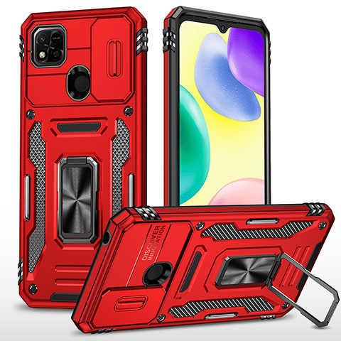 Funda Bumper Silicona y Plastico Mate Carcasa con Magnetico Anillo de dedo Soporte MQ4 para Xiaomi POCO C31 Rojo