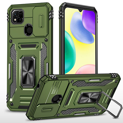 Funda Bumper Silicona y Plastico Mate Carcasa con Magnetico Anillo de dedo Soporte MQ4 para Xiaomi POCO C31 Verde