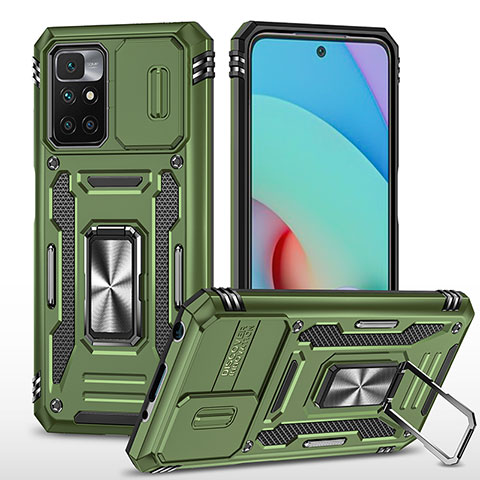 Funda Bumper Silicona y Plastico Mate Carcasa con Magnetico Anillo de dedo Soporte MQ4 para Xiaomi Redmi 10 (2022) Verde