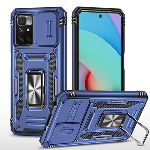 Funda Bumper Silicona y Plastico Mate Carcasa con Magnetico Anillo de dedo Soporte MQ4 para Xiaomi Redmi 10 4G Azul