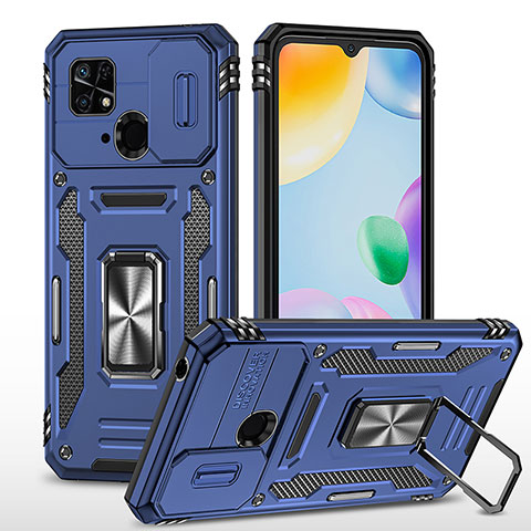 Funda Bumper Silicona y Plastico Mate Carcasa con Magnetico Anillo de dedo Soporte MQ4 para Xiaomi Redmi 10 India Azul