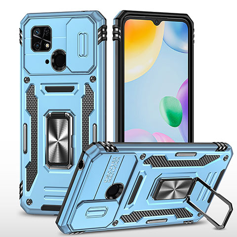 Funda Bumper Silicona y Plastico Mate Carcasa con Magnetico Anillo de dedo Soporte MQ4 para Xiaomi Redmi 10 India Azul Cielo