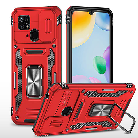 Funda Bumper Silicona y Plastico Mate Carcasa con Magnetico Anillo de dedo Soporte MQ4 para Xiaomi Redmi 10 India Rojo