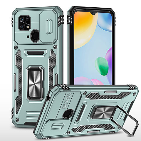 Funda Bumper Silicona y Plastico Mate Carcasa con Magnetico Anillo de dedo Soporte MQ4 para Xiaomi Redmi 10C 4G Menta Verde