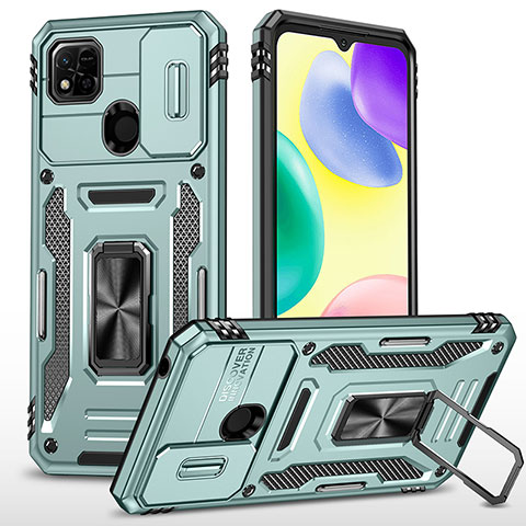 Funda Bumper Silicona y Plastico Mate Carcasa con Magnetico Anillo de dedo Soporte MQ4 para Xiaomi Redmi 9 Activ Menta Verde