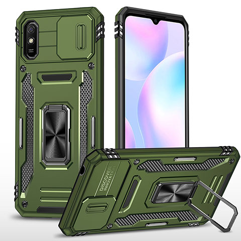 Funda Bumper Silicona y Plastico Mate Carcasa con Magnetico Anillo de dedo Soporte MQ4 para Xiaomi Redmi 9A Verde