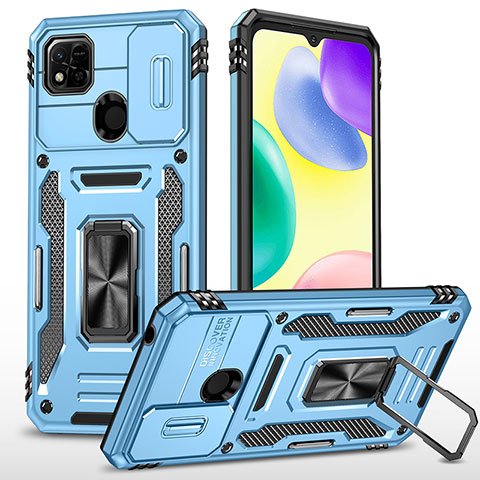 Funda Bumper Silicona y Plastico Mate Carcasa con Magnetico Anillo de dedo Soporte MQ4 para Xiaomi Redmi 9C Azul Cielo