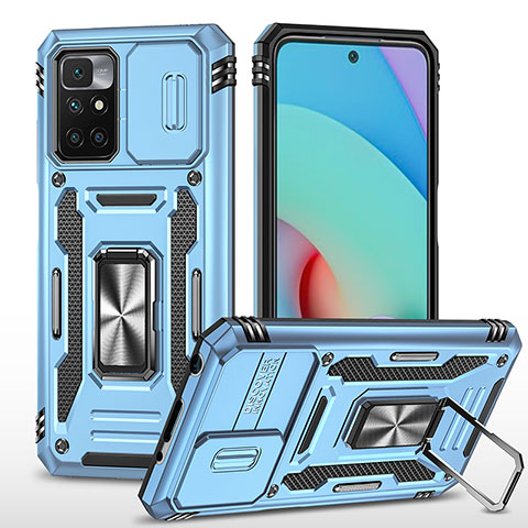 Funda Bumper Silicona y Plastico Mate Carcasa con Magnetico Anillo de dedo Soporte MQ4 para Xiaomi Redmi Note 11 4G (2021) Azul Cielo