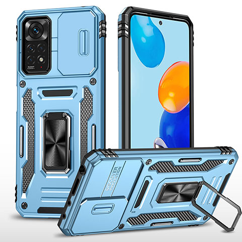 Funda Bumper Silicona y Plastico Mate Carcasa con Magnetico Anillo de dedo Soporte MQ4 para Xiaomi Redmi Note 11 Pro 5G Azul Cielo