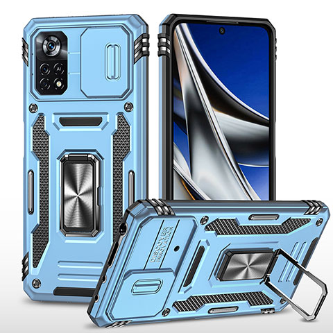 Funda Bumper Silicona y Plastico Mate Carcasa con Magnetico Anillo de dedo Soporte MQ4 para Xiaomi Redmi Note 11E Pro 5G Azul Cielo