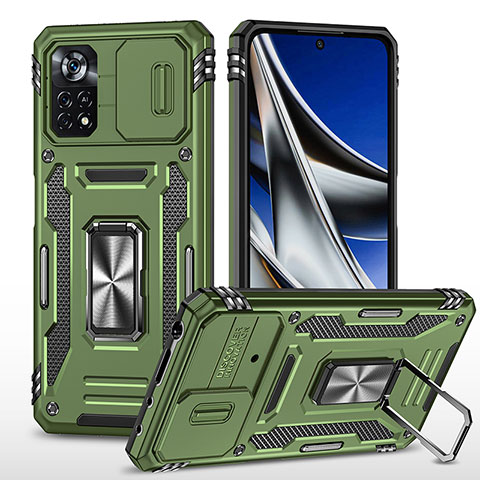 Funda Bumper Silicona y Plastico Mate Carcasa con Magnetico Anillo de dedo Soporte MQ4 para Xiaomi Redmi Note 11E Pro 5G Verde