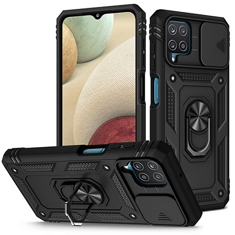 Funda Bumper Silicona y Plastico Mate Carcasa con Magnetico Anillo de dedo Soporte MQ5 para Samsung Galaxy A12 Nacho Negro