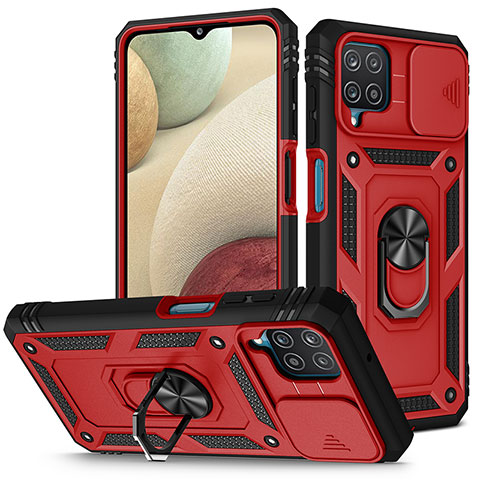 Funda Bumper Silicona y Plastico Mate Carcasa con Magnetico Anillo de dedo Soporte MQ5 para Samsung Galaxy A12 Rojo